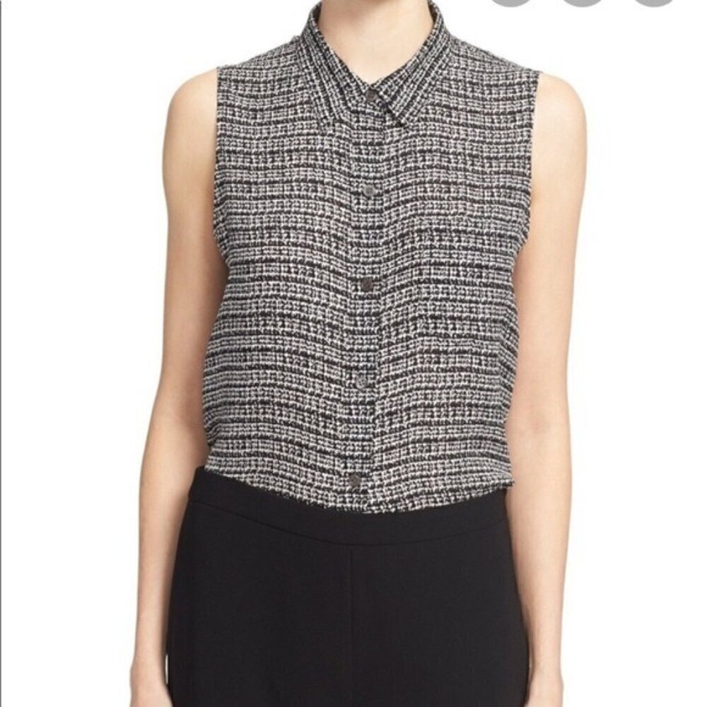 Theory Yarine Tweed Silk Georgette Sleeveless Blouse